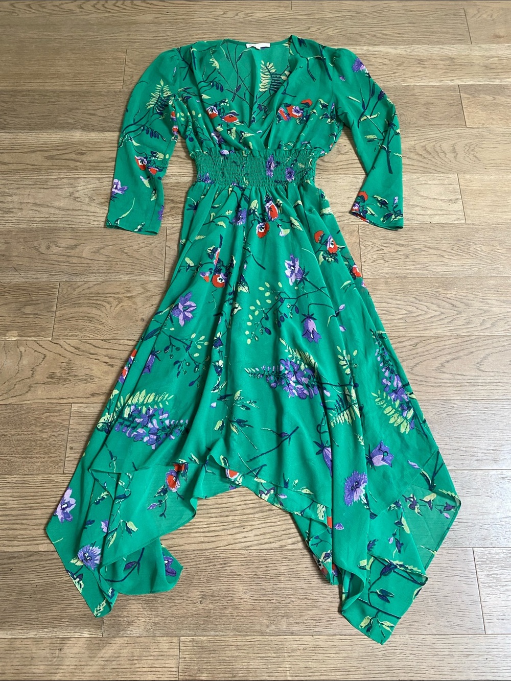Maje Gorgeous Green Floral Handkerchief Hem Dress Size 2 Like New Super Lite